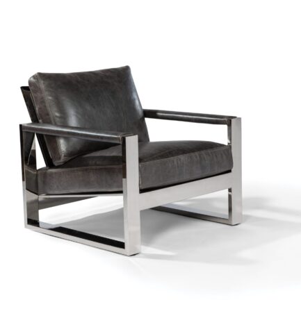 Thayer Coggin Chunky Milo Lounge Chair black leather chrome frame