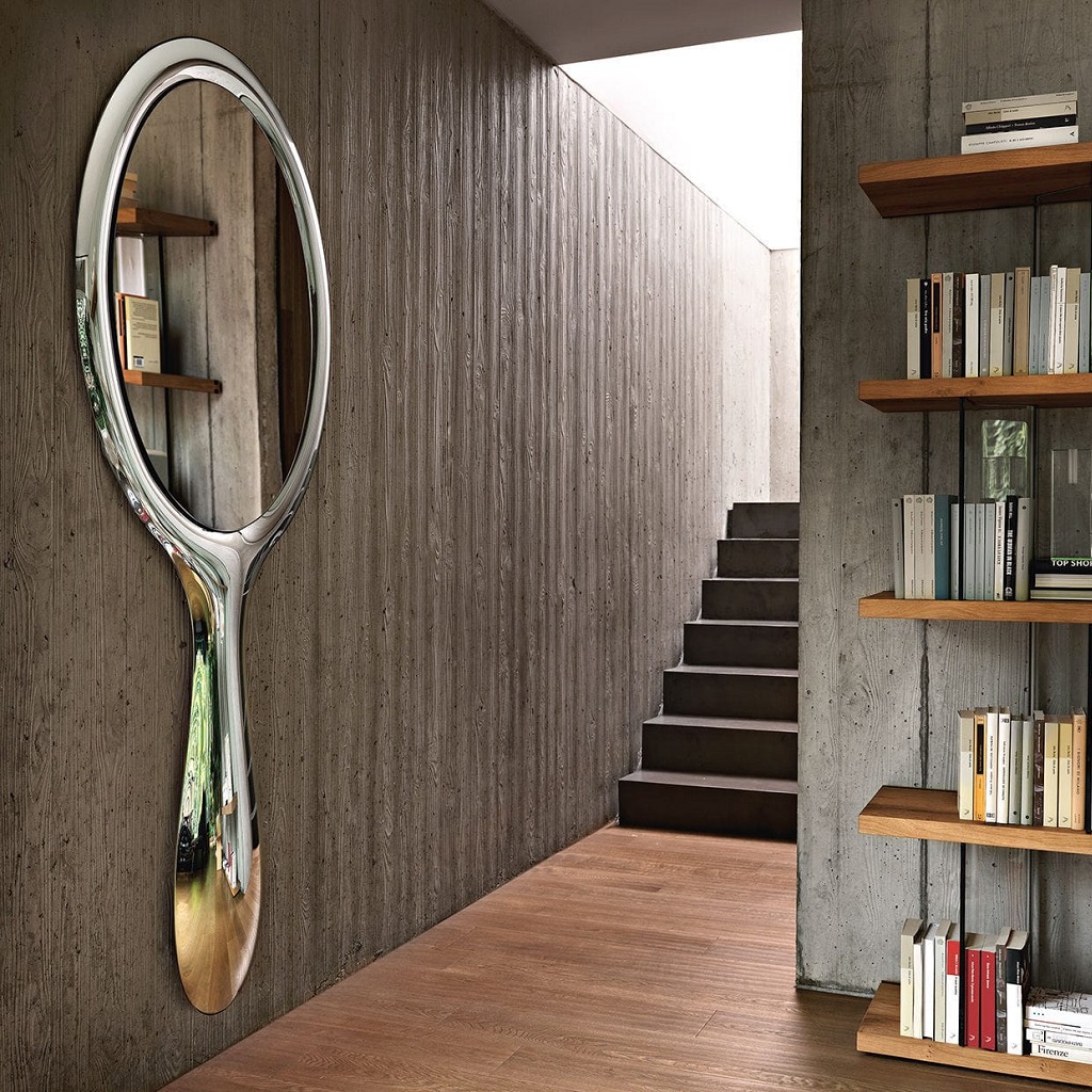 Wall-mounted mirror / contemporary / oval / metal